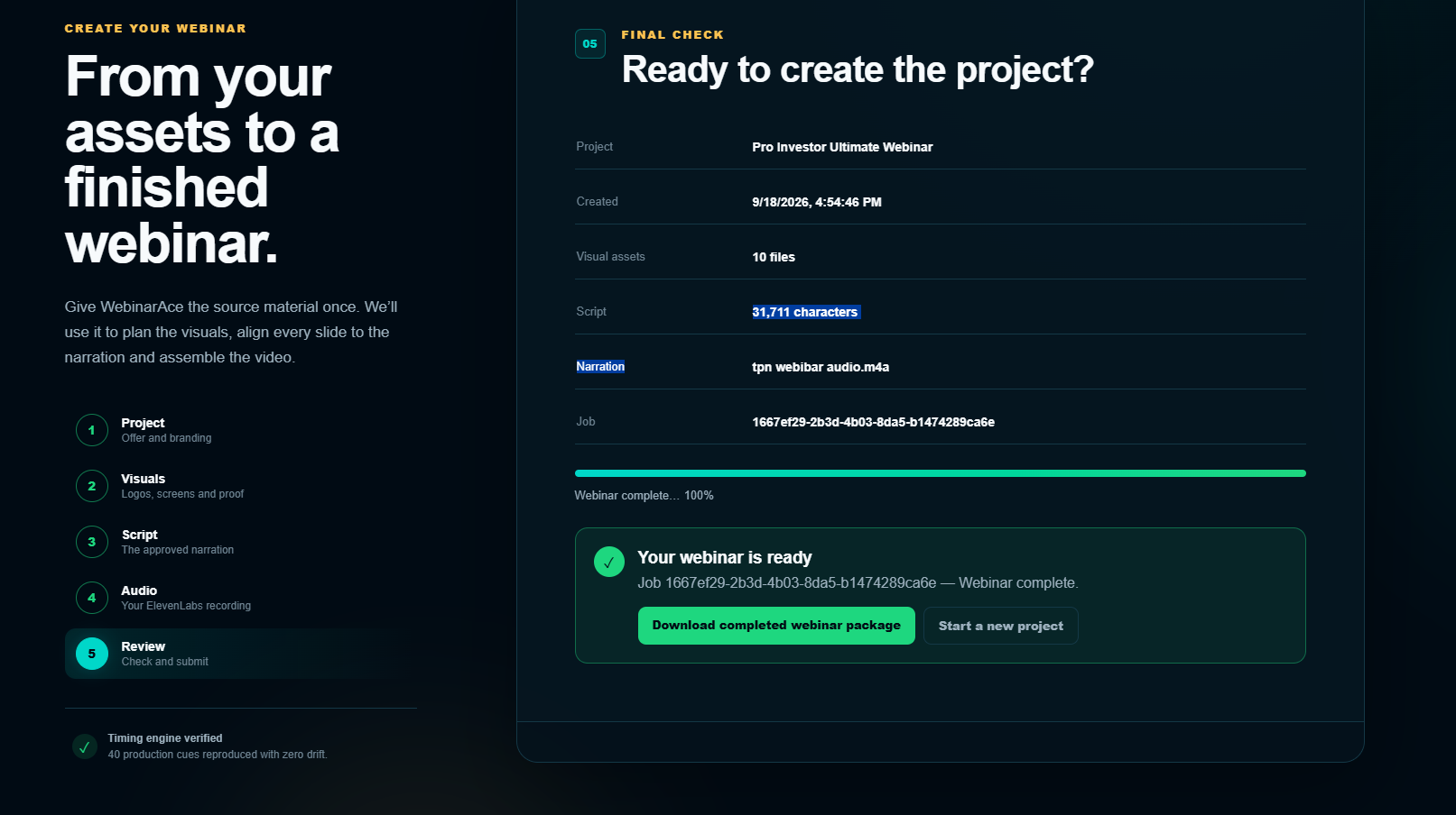 Completed Pro Investor Ultimate webinar project