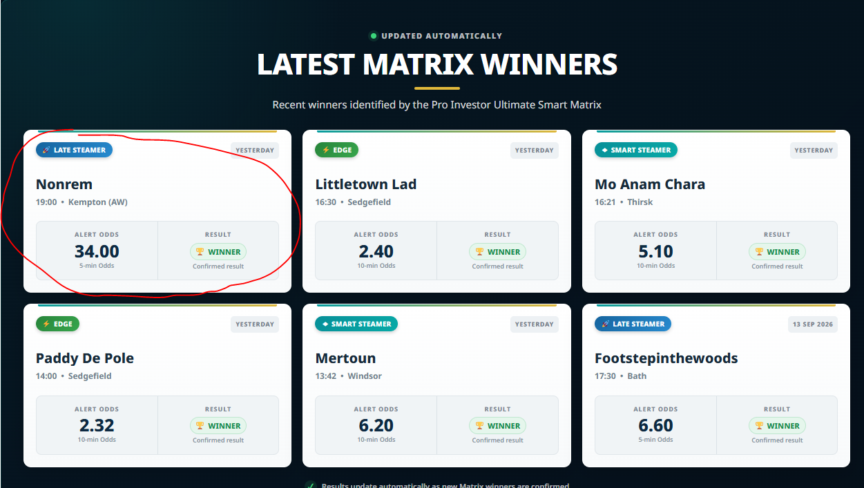 TPN Matrix winners proof image used in the Pro Investor Ultimate webinar
